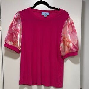 CeCe Fuchsia Top with Floral Sleeves